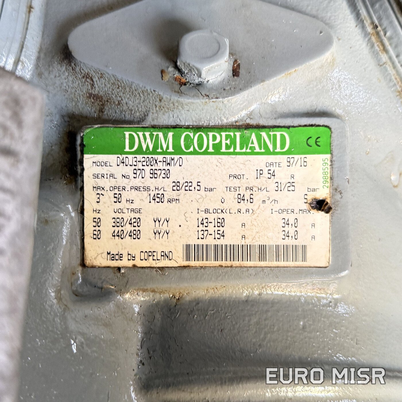 لوحة بيانات كباس كوبلاند D4DJ3-200X-AWM/D مسلسل 97D96730