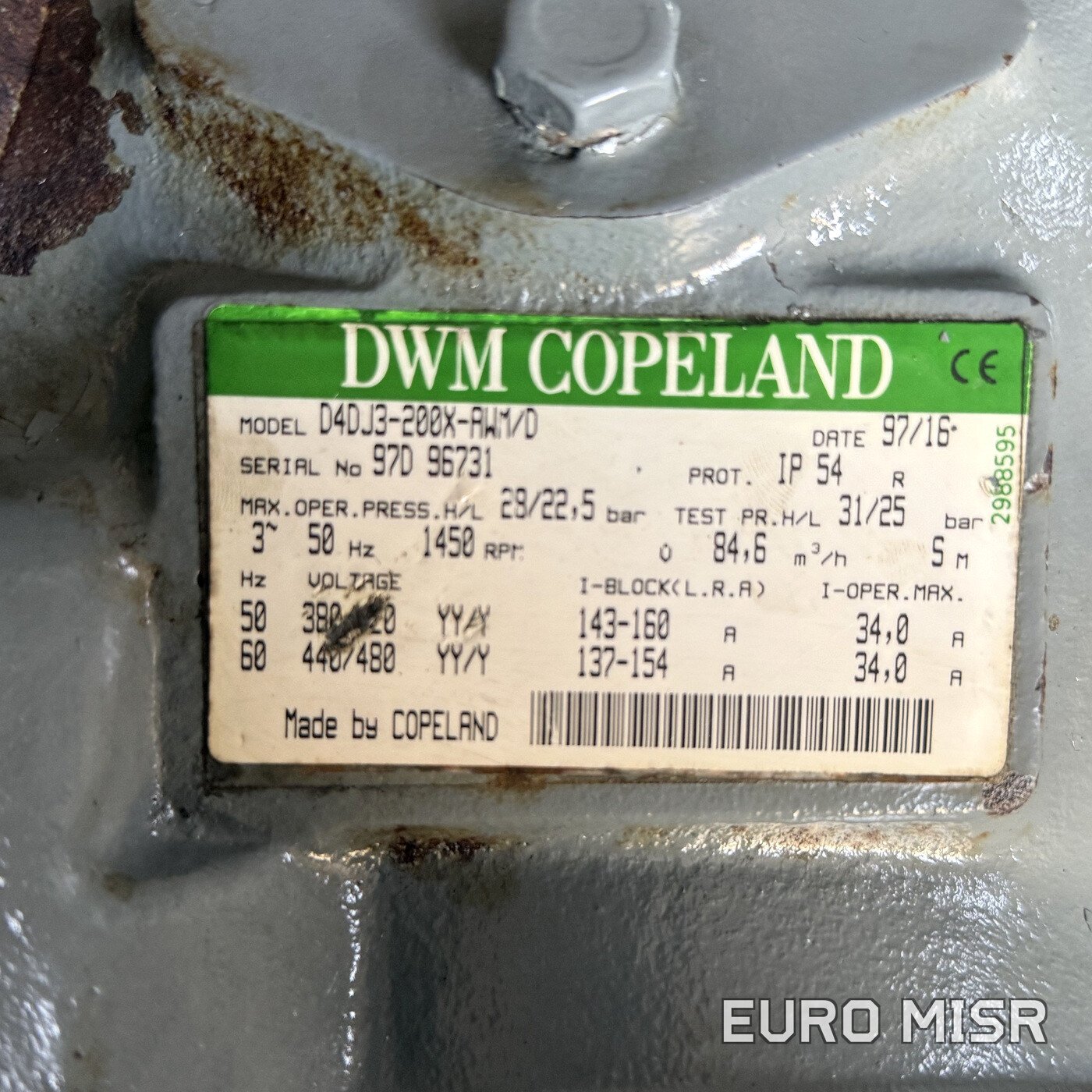 لوحة بيانات كباس كوبلاند D4DJ3-200X-AWM/D مسلسل 97D96731